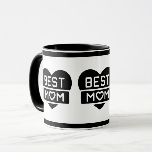 黒モダン母最高の幸せ母の日のハート マグカップ (正面左)