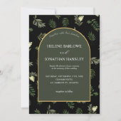 黒モダン水エレガント彩植物学結婚院 招待状 (正面)