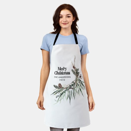 黒モダン水エレガント色の植物素朴 エプロン (着用した状態)