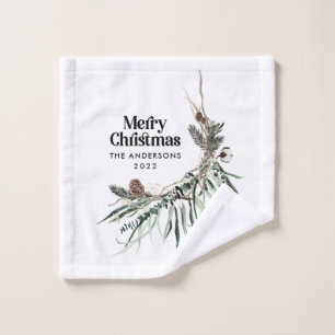 黒モダン水エレガント色の植物素朴A ウォッシュタオル