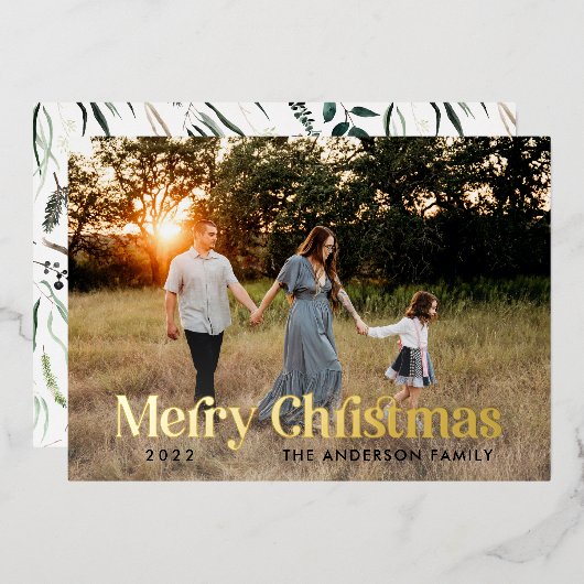 黒モダン水エレガント色の植物素朴h 箔シーズンカード (正面/裏面)