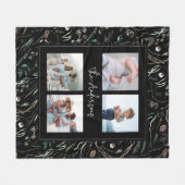 黒モダン水エレガント色植物写真4枚 フリースブランケット (正面(横))