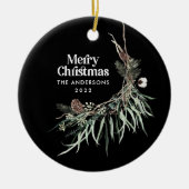 黒モダン水エレガント色植物学 セラミックオーナメント (正面)