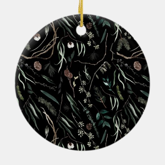 黒モダン水エレガント色植物学 セラミックオーナメント (裏面)