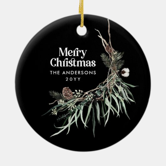 黒モダン水エレガント色植物学 セラミックオーナメント (裏面)