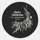 黒モダン水エレガント色植物学 ラウンドシール (正面)