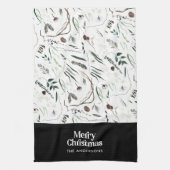 黒モダン水エレガント色植物素朴k キッチンタオル (縦)