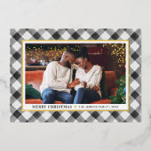 黒モダン水牛のプレイドのクリスマスフォト 箔シーズンカード (正面)