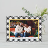 黒モダン水牛のプレイドのクリスマスフォト 箔シーズンカード (立ち正面)