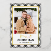 黒モダン水牛のプレイドのクリスマスフォト 箔シーズンカード (正面)