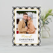 黒モダン水牛のプレイドのクリスマスフォト 箔シーズンカード (立ち正面)