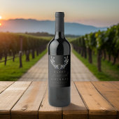 黒モダン水色オリーブ枝ANY誕生日 ワインラベル