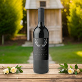 黒モダン水色オリーブ枝ANY誕生日 ワインラベル