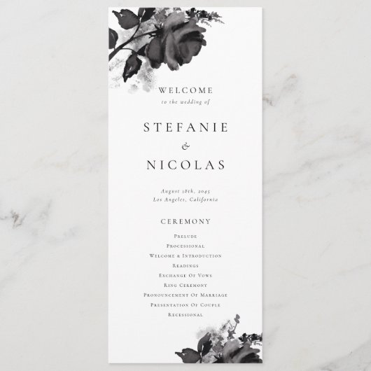 黒モダン水色バラフローラ結婚 プログラム (正面)