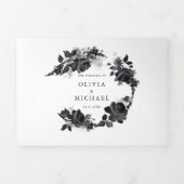 黒モダン水色バラミニマル結婚リスト 三つ折り招待状 (カバー)