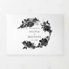 黒モダン水色バラミニマル結婚リスト 三つ折り招待状