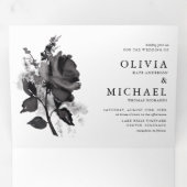 黒モダン水色バラミニマル結婚リスト 三つ折り招待状 (内部最初)