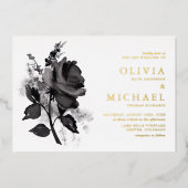 黒モダン水色バラミニマル結婚リスト 箔招待状 (正面)