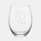 黒モダン水色フローラモノグラムフェイク金ゴールド ステムなしワイングラス (裏面)