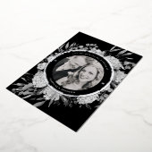 黒モダン水色フローラ写真の保存日付 箔招待状 (回転した状態)