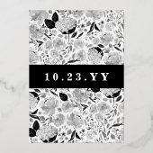 黒モダン水色フローラ写真の保存日付 箔招待状 (裏面)