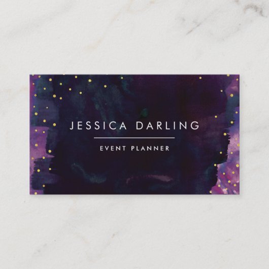 黒モダン水色+金ゴールド紙吹雪 名刺 (正面)