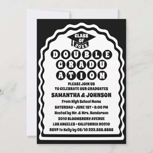 黒モダン波はっきりしたアーチ二重目盛り 招待状 (正面)