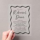 黒モダン波フレームリハーサルディナー アクリル招待状 (インサイチュ (ポータブル))