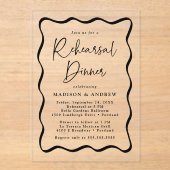 黒モダン波フレームリハーサルディナー アクリル招待状 (正面)