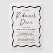 黒モダン波フレームリハーサルディナー ベラム紙招待状 (正面)