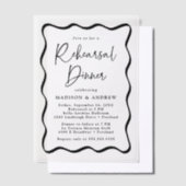 黒モダン波フレームリハーサルディナー ベラム紙招待状 (オフセット)