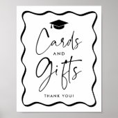 黒モダン波枠卒業カード及びギフト ポスター (正面)