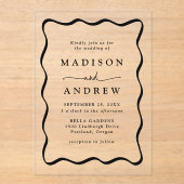 黒モダン波状のフレ結婚ーム アクリル招待状 (正面)