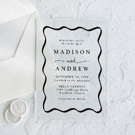 黒モダン波状のフレ結婚ーム アクリル招待状