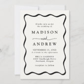 黒モダン波状フレーム結婚写真 招待状 (正面)