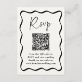 黒モダン波状フレームQRコードウェディングRSVP エンクロージャーカード (正面)