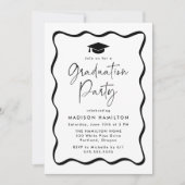 黒モダン波額写真卒業パーティー 招待状 (正面)