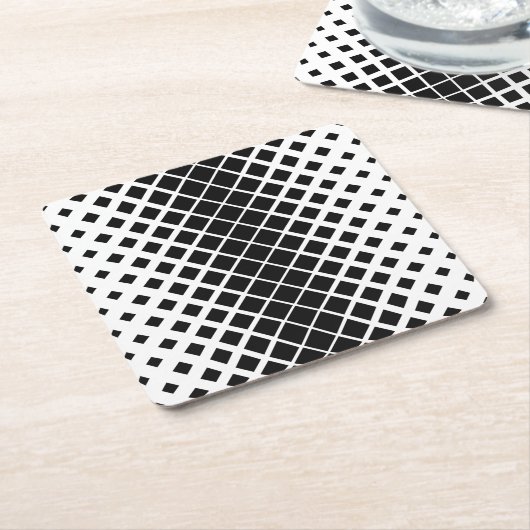 黒モダン溶け正方形ブロックパターン スクエアペーパーコースター (アングル)