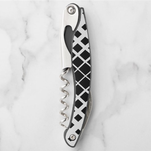 黒モダン溶け正方形ブロックパターン ソムリエナイフ (正面)