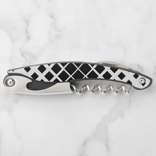 黒モダン溶け正方形ブロックパターン ソムリエナイフ (正面)