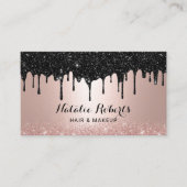 黒モダン滴バラ金ゴールドメイクアップヘアサロン 名刺 (正面)