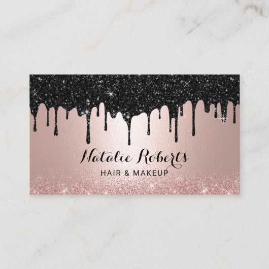 黒モダン滴バラ金ゴールドメイクアップヘアサロン 名刺 (正面)