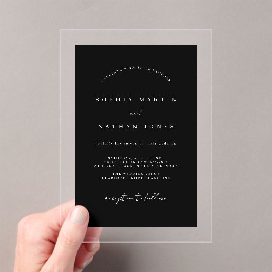 黒モダン澄んミニマル結婚リスト アクリル招待状 (インサイチュ (ポータブル))