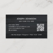 黒モダン濃灰色ブラシホワイトロゴQRコード 名刺 (裏面)