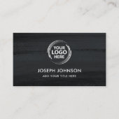 黒モダン濃灰色ブラシホワイトロゴQRコード 名刺 (正面)