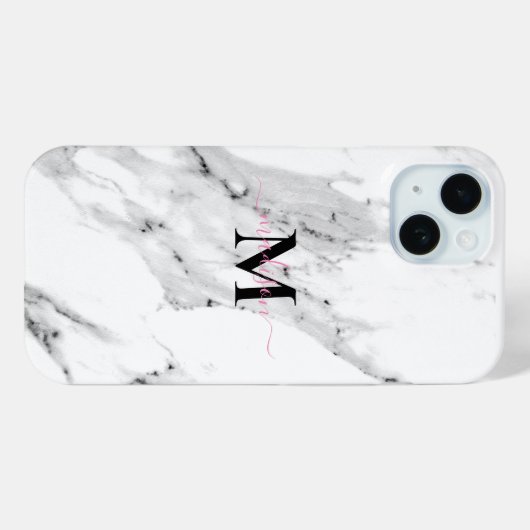 黒モダン灰白大理石模様モノグラム Case-Mate iPhoneケース (裏面 (横))