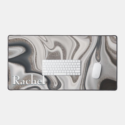 黒モダン灰色と銀大理石スワールモノグラム デスクマット (キーボード&マウス)