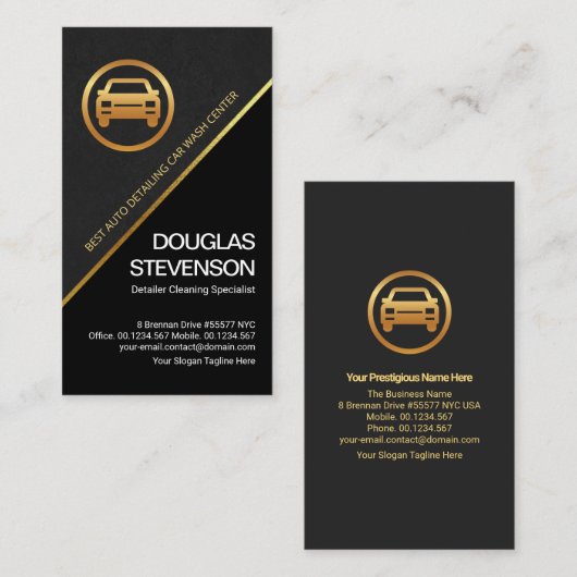 黒モダン灰色の三角形金ゴールドラインカーの詳細 名刺 (正面/裏面)