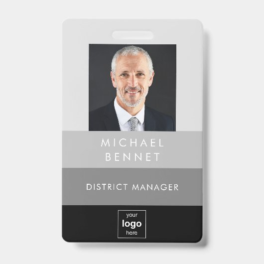 黒モダン灰色の写企業の真ID バッジ (正面)