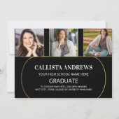 黒モダン灰色の幾何学的な写真の卒業 案内状 (裏面)